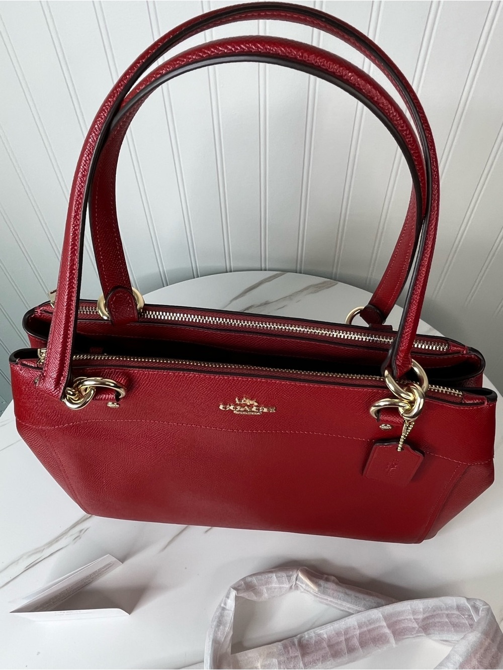 Coach Brooke Carryall Washed Red Crossgrain Leather Shoulder Bag Crossbody Purse - Picture 2 of 13
